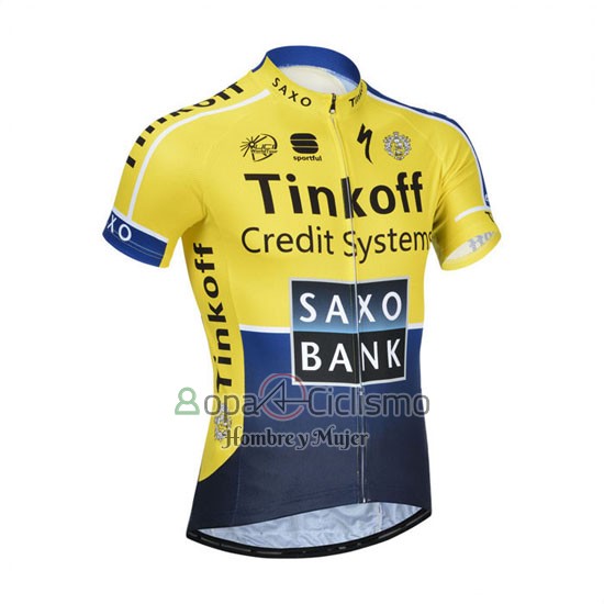 Tinkoff Saxo Bank Ropa Ciclismo Culotte Corto 2014 Mangas Cortas Azul y AMarillo